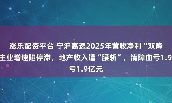 涨乐配资平台 宁沪高速2025年营收净利“双降”：主业增速陷停滞，地产收入遭“腰斩”，清障血亏1.9亿元